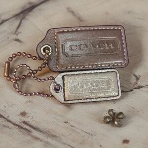 2 Coach Metallic Sheen Leather Hangtags Bronze Shimmer With Chains